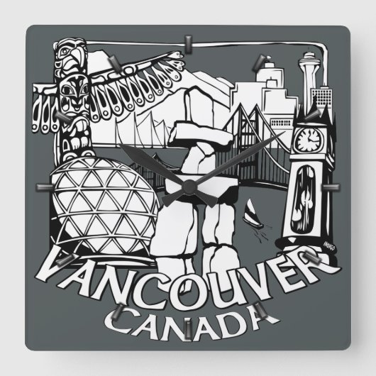 Vancouver Clock Ohrs Decor First Nations Clock Quadratische Wanduhr (Vorderseite)