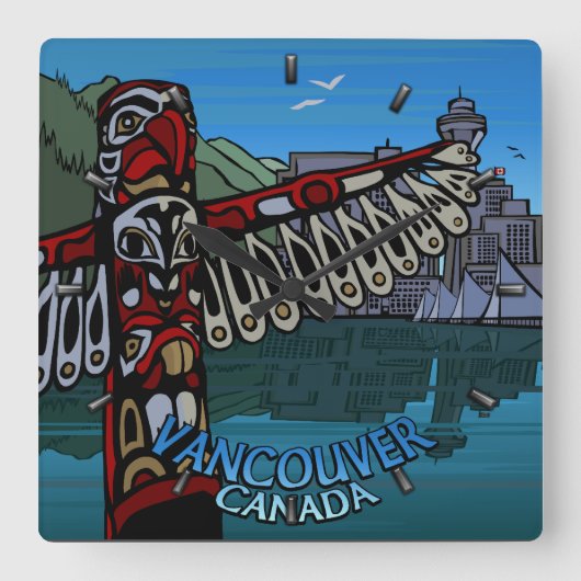 Vancouver Clock Ohrs Decor First Nations Clock Quadratische Wanduhr (Vorderseite)