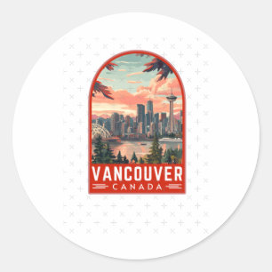 Vancouver in Kanada Retro-Vektor-Reise-Kunst-Emble Runder Aufkleber