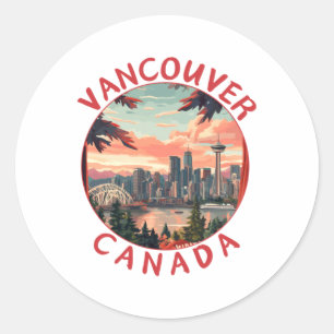 Vancouver in Kanada Retro-Vektor-Reise Kunst Lands Runder Aufkleber