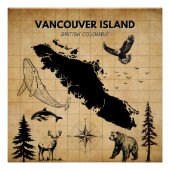 Vancouver Insel Vintag Map Poster (Vorderseite)