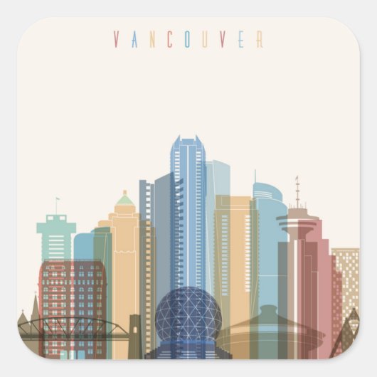 Vancouver, Kanada | City Skyline Quadratischer Aufkleber (Vorderseite)