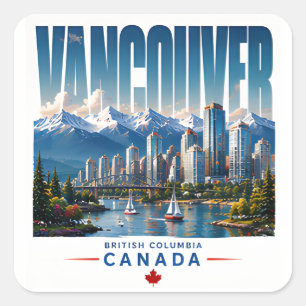 🏔 Vancouver Moderne Küstenstadt Style 🏔 Quadratischer Aufkleber