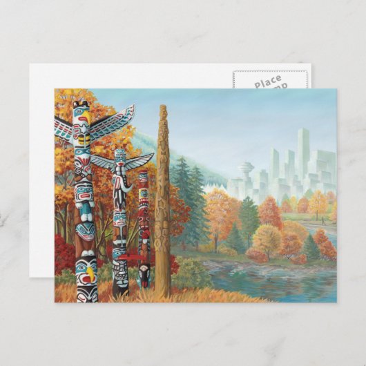 Vancouver Postkarten Totem Pole Landschaft Postkar (Vorne/Hinten)