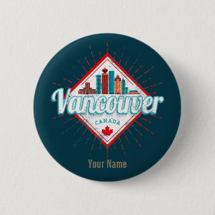 Vancouver Skyline British Columbia Retro Kanada Button