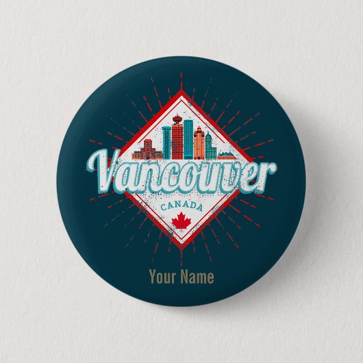 Vancouver Skyline British Columbia Retro Kanada Button (Vorderseite)