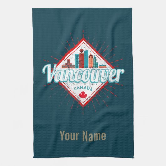 Vancouver Skyline British Columbia Retro Kanada Geschirrtuch (Vertikal)