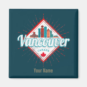Vancouver Skyline British Columbia Retro Kanada Magnet