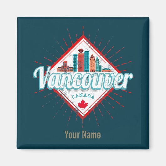 Vancouver Skyline British Columbia Retro Kanada Magnet (Vorne)