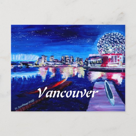 Vancouver Skyline nachts Postkarte (Vorderseite)