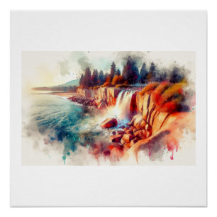 Vancouver Wasserfall bei Sonnenuntergang, Poster