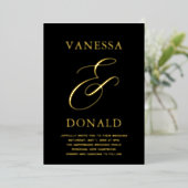 Vanessa Black Modern Wedding Folieneinladung (Stehend vorne)
