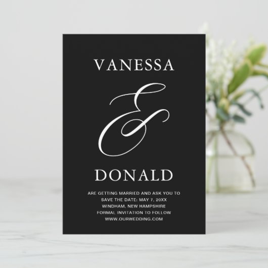 Vanessa Black Modern Wedding Save The Date (Stehend Vorderseite)