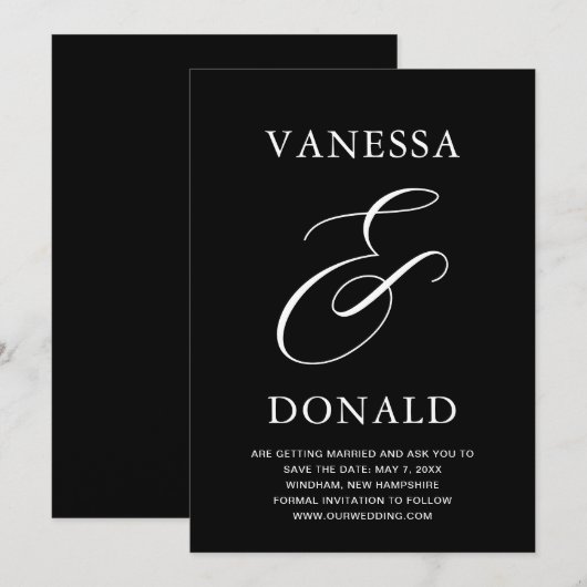 Vanessa Black Modern Wedding Save The Date (Vorne/Hinten)