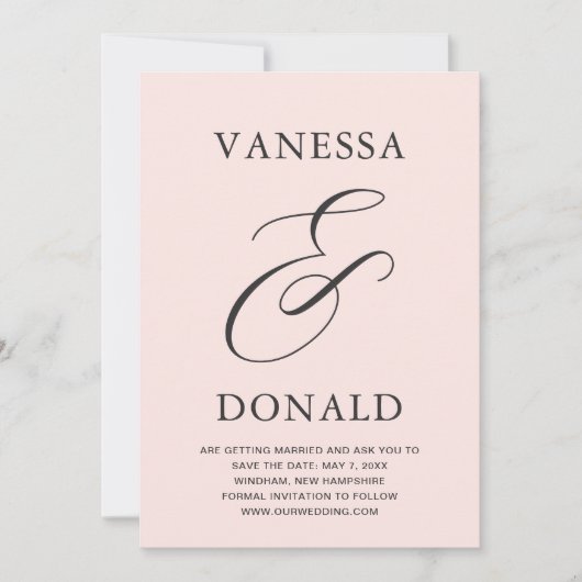 Vanessa Blush Pink Moderne Hochzeit Save The Date (Vorderseite)