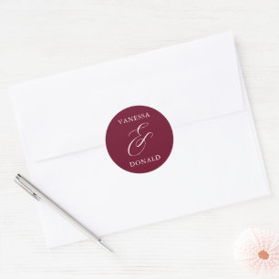 Vanessa Burgundy Modern Wedding Runder Aufkleber