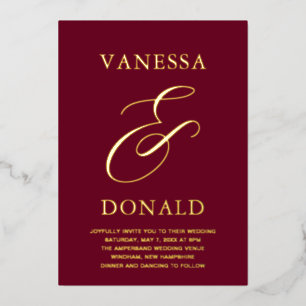 Vanessa Burgundy Moderne Hochzeit Folieneinladung