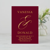 Vanessa Burgundy Moderne Hochzeit retten Folieneinladung (Stehend vorne)