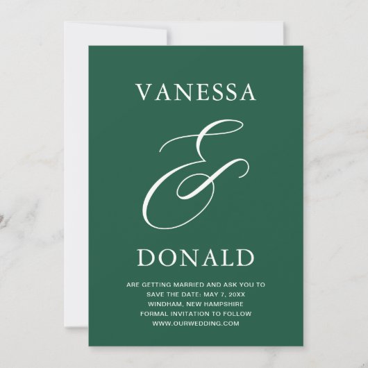 Vanessa Emerald Green Modern Wedding Save The Date (Vorderseite)