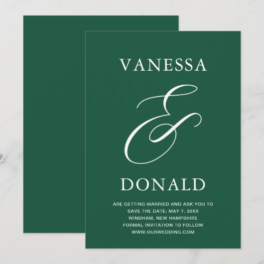 Vanessa Emerald Green Modern Wedding Save The Date (Vorne/Hinten)