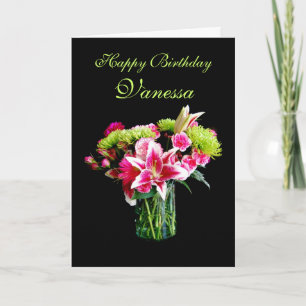 Vanessa Happy Birthday, Stargazer Lily Bouquet Karte
