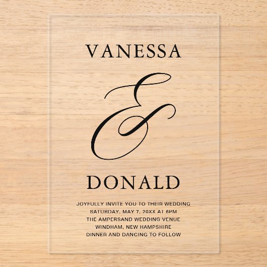 Vanessa Modern Wedding Acryleinladungen (Vorderseite)