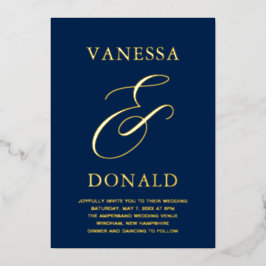 Vanessa Navy Blue Modern Wedding Folieneinladung