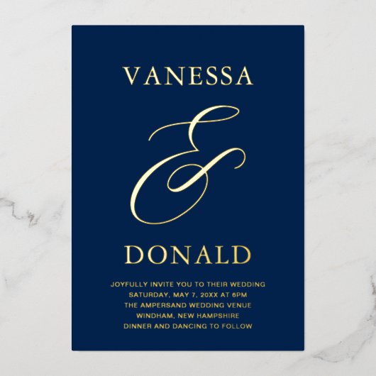 Vanessa Navy Blue Modern Wedding Folieneinladung (Vorderseite)