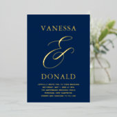Vanessa Navy Blue Modern Wedding Folieneinladung (Stehend vorne)