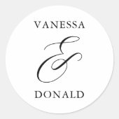 Vanessa Schwarz-weiß Moderne Hochzeit Runder Aufkleber (Vorderseite)