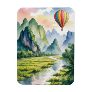 Vang Vieng Laos Heißluftballon Aquarell Magnet