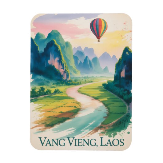  Vang Vieng Laos Hot air Balloon Vintage Magnet (Vertikal)