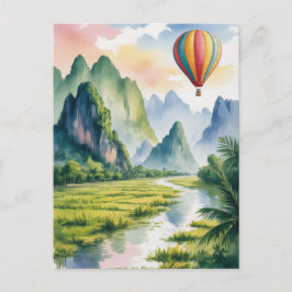  Vang Vieng Laos Hot air Balloon watercolor Postkarte