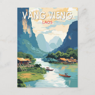 Vang Vieng Laos Reise Kunst Vintage Postkarte