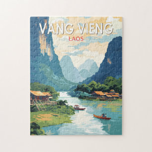 Vang Vieng Laos Reise Kunst Vintage Puzzle