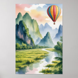 Vang Vieng Laos Travel Watercolor Painting Poster