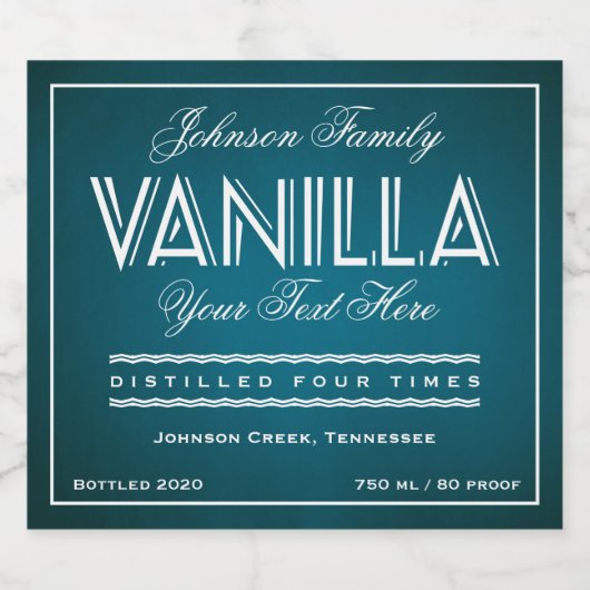 Vanilla-Aquamarine und weiße Flasche Alkoholflaschenetikett (Einzelnes Label)