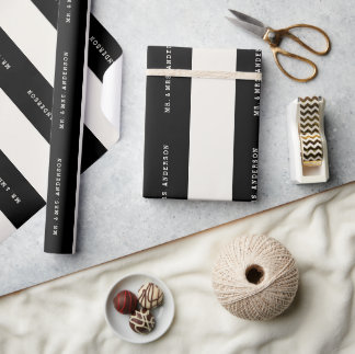 Vanilla & Black Preppy Stripes Individuelle Name H Geschenkpapier