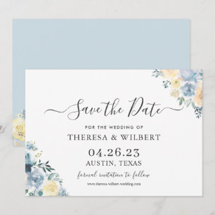 Vanilla Blue Boho Hochzeit Termin merken Einladung