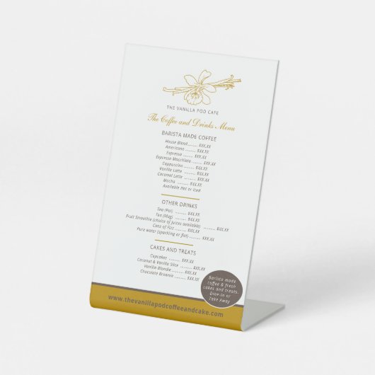 Vanilla Café Kaffee Getränke Preisliste Braun gelb Sockelschild (Vorderseite)