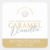 Vanilla Caramel, braunes Schilfdiffusor-Etikett Quadratischer Aufkleber (Vorderseite)
