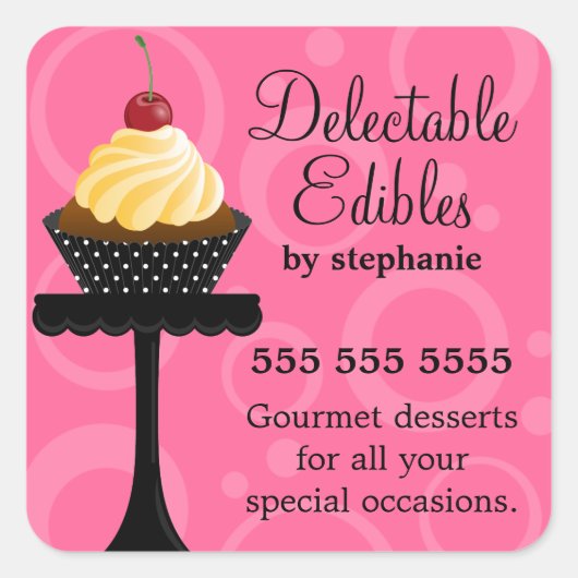 Vanilla Cherry Cupcake Bäckerei Quadratischer Aufkleber (Vorderseite)