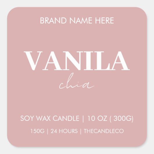Vanilla Chia Custom Candle Label Quadratischer Aufkleber (Vorderseite)