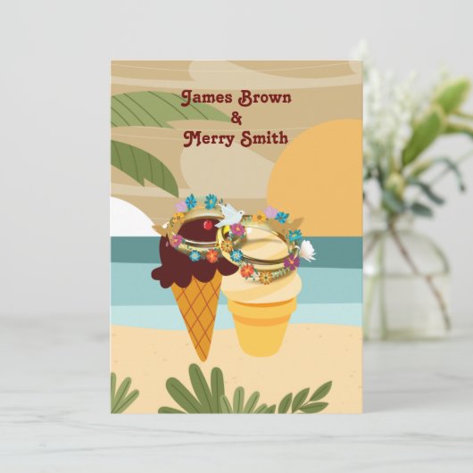 Vanilla Chocolate Ice Creams Beach Hochzeit Einladung (Stehend Vorderseite)