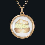 Vanilla Cream Puff Französisches Konditorei Desser Vergoldete Kette<br><div class="desc">Necklace bietet eine originelle Marker-Illustration eines köstlichen Vanillecreme-Puffs mit Puderzucker überzogen!</div>
