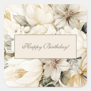 Vanilla Creme Floral Geburtstag Custom Quadratischer Aufkleber