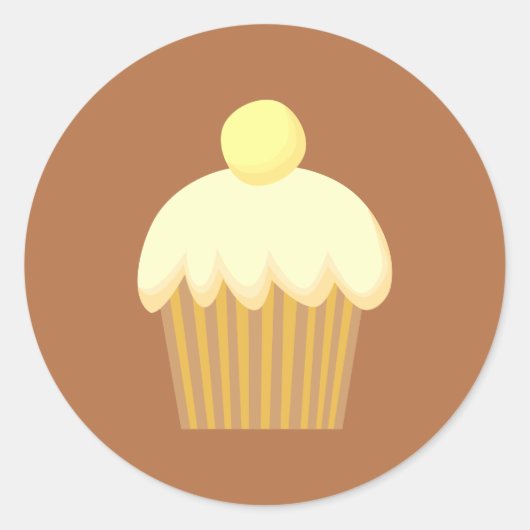 Vanilla Cupcake auf Brown. Runder Aufkleber (Vorderseite)