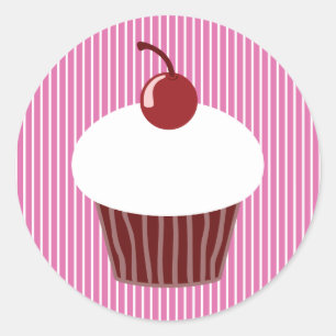 Vanilla Cupcake und rosa Streifen Runder Aufkleber