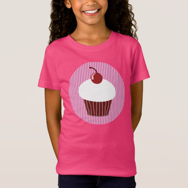 Vanilla Cupcake und rosa Streifen T-Shirt (Vorderseite)