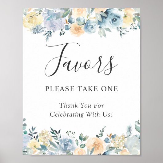 Vanilla Dusty Blue Floral Gastgeschenke Hochzeiten Poster (Vorne)